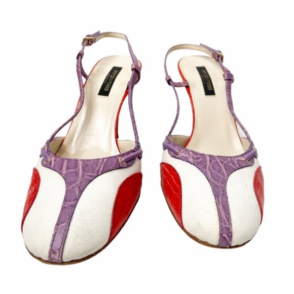 Sergio Rossi leather and canvas slingback heels - Picture 6 of 7